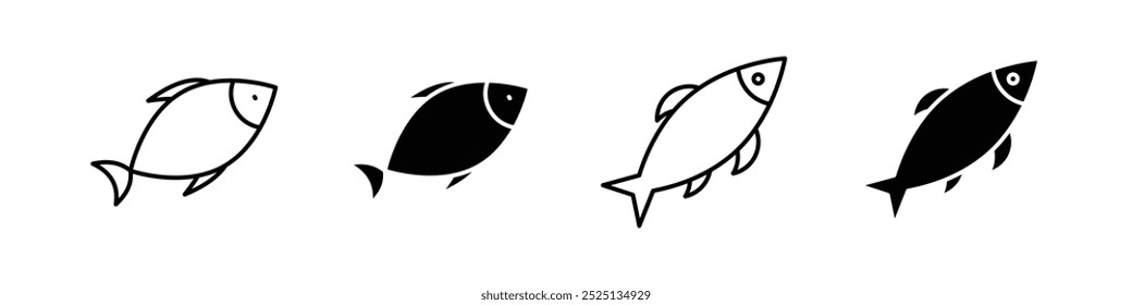 Fish thin line vector icon collection