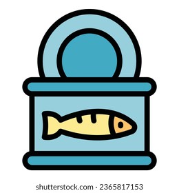 El estaño de pescado puede ser un vector de contorno de icono. Comida de aceite. Color de arenque sardino plano
