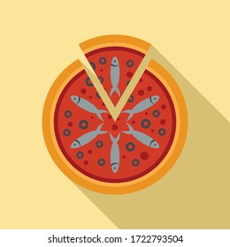 Fish tomato pizza icon. Flat illustration of fish tomato pizza vector icon for web design