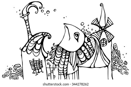 Fish town line art