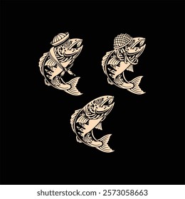 fish traditional tattoo set vector design