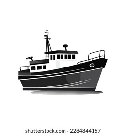 Fish transport ship sea transport ship with big cargo ship. Vector illustration with delivery advertising service