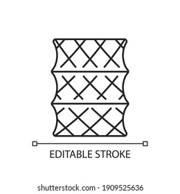 Fish trap linear icon. Trophy fishing. Fishing equipment. Fishers gear for saving fresh fish. Thin line customizable illustration. Contour symbol. Vector isolated outline drawing. Editable stroke