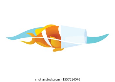 Fish trapped in plastic garbage flat concept icon. Sea water pollution problem. Marine animal and waste in ocean sticker, clipart. Isolated cartoon illustration on white background