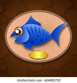 Fish trophy hanging on the board.
