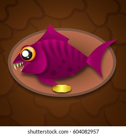 Fish trophy hanging on the board.Vector Illustration