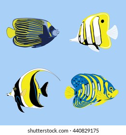 Fish Tropical Fishes Shoal Set. Fish vector illustration cartoon.