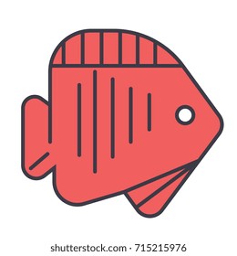 Fish tropical flat line illustration, concept vector isolated icon 
