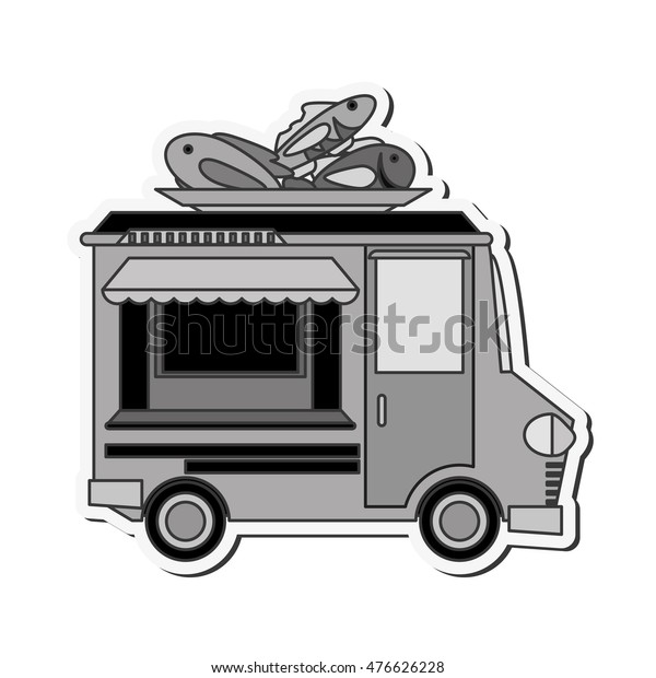 fish truck delivery fast food\
urban business icon. Flat and isolated design. Vector\
illustration