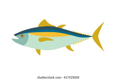 Fish Tuna In Cartoon Style. Plane Icon Isolated On A White Background.Vector Illustration