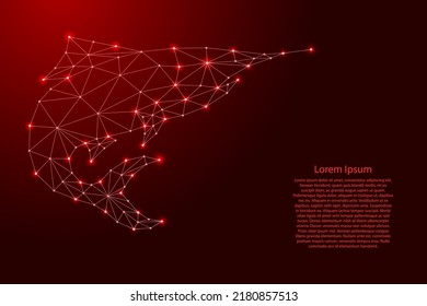 Fish, tuna, marlin jumping out, from futuristic polygonal red lines and glowing stars for banner, poster, greeting card. Vector illustration.