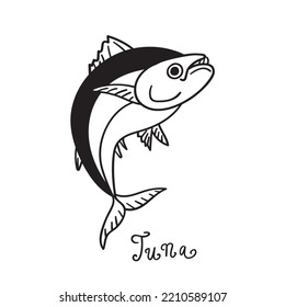 Fish tuna. Outline illustration. Vector hand drawn graphic design.