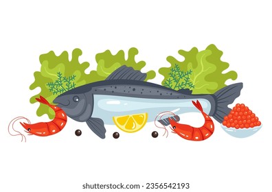 Fish tuna salmon cooked dish meal dinner concept. Vector flat graphic design illustration