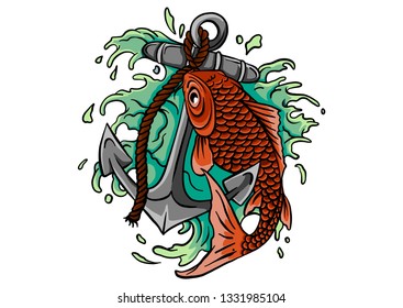 fish twisted to an anchor of a boat