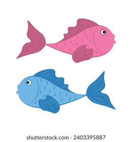 Fish. Two cartoon-style fish, pink and blue. A cute children s illustration with the image of two fish. Vector illustration isolated on a white background