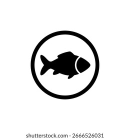 Pez bajo diseño plano de Vector de icono de silueta circular.