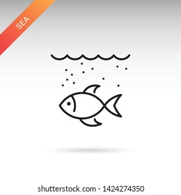 Fish under the sea thin line vector icon. Flat sign for mobile and web design.