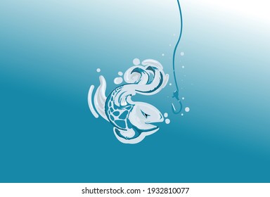 Fish Under Water With Fish Hook