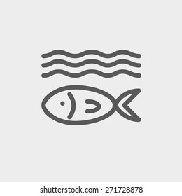 Fish under water icon thin line for web and mobile, modern minimalistic flat design. Vector dark grey icon on light grey background.