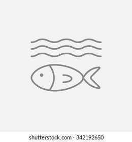 Fish under water line icon for web, mobile and infographics. Vector dark grey icon isolated on light grey background.