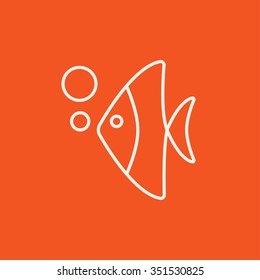 Fish under water line icon for web, mobile and infographics. Vector white icon isolated on red background.