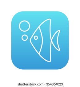 Fish under water line icon for web, mobile and infographics. Vector white icon on the blue gradient square with rounded corners isolated on white background.