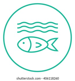 Fish under water line icon.