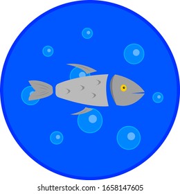 Fish under water on a background of bubbles logo for design concept of sea inhabitants and food