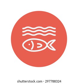 Fish under water thin line icon for web and mobile minimalistic flat design. Vector white icon inside the red circle.