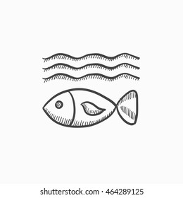 Fish under water vector sketch icon isolated on background. Hand drawn Fish under water icon. Fish under water sketch icon for infographic, website or app.