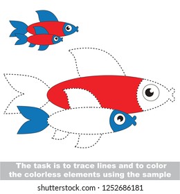 Fish underwater animal, mother and her infant. Dot to dot educational game for kids.