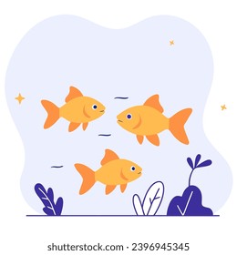 Fish underwater, flat vector illustration.