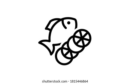 fish and vagetables vector icon white background