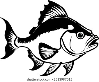 "Fish vector art design" showcases a sleek and stylized fish, perfect for aquatic-themed illustrations, logos, and digital art.