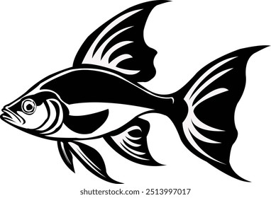 "Fish vector art design" showcases a sleek and stylized fish, perfect for aquatic-themed illustrations, logos, and digital art.