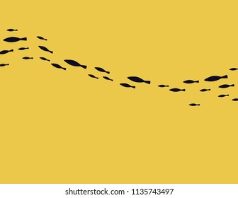 Fish vector black color on yellow background. Vector animal.
