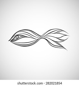 Fish. Vector Black and white illustration. 
