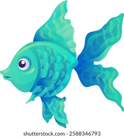 Fish Vector Blue Draw Graphic Cute Funny amusing animal animated animation b bubbles character cheerful children clip-art comics corals depth diver diving drawing fairy icon animal underwater water