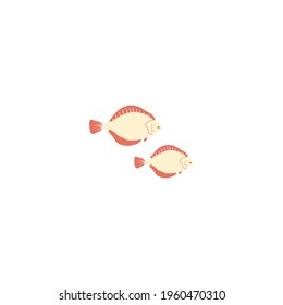 Fish vector cartoon illustration isolated on white background, Simple flat symbol, flounder silhouette icon, decorative mammal sign for design zoo alphabet, travel advertising, protection of animals