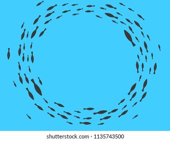 Fish vector circle on blue background. Vector background.