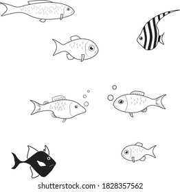 fish vector collection black color