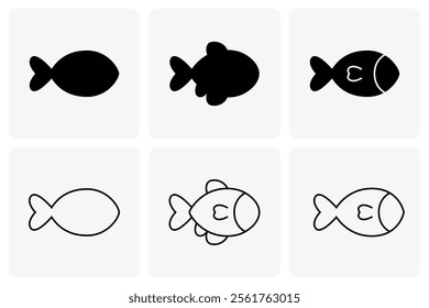 fish vector collection. black fish silhouette logo illustration and fish outline simple drawing. fish icon six collection for food illustration sign.