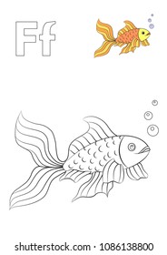 Fish vector coloring book page for word starting with letter F