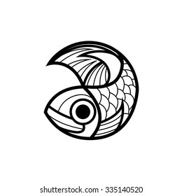 Fish vector design logo template. Seafood restaurant idea.