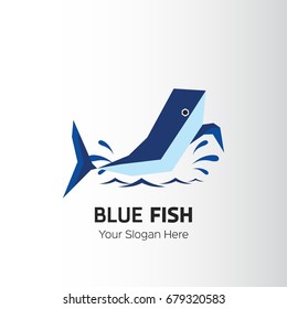 Fish vector design logo template. Blue Fish company slogan