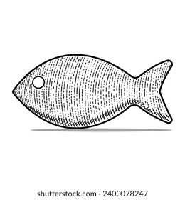 estilo de grabado de vectores de peces icono dibujado a mano en blanco y negro