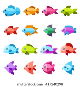Fish vector flat icons set. Fish sea or ocean, nature wildlife fish illustration