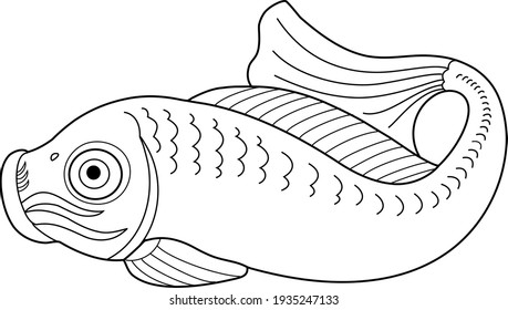 Pescado. Gráficos vectoriales. Contorsión negra. Estilo oriental