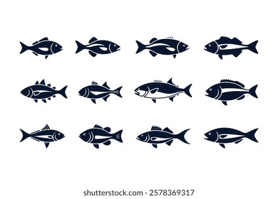 Fish Vector Graphics | Outline Fish Icons Fishing Symbols for Design