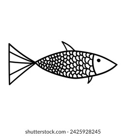 Fish vector icon in doodle style. Symbol in simple design. Cartoon object hand drawn isolated on white background.